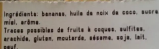 Bananes chips ingredients label