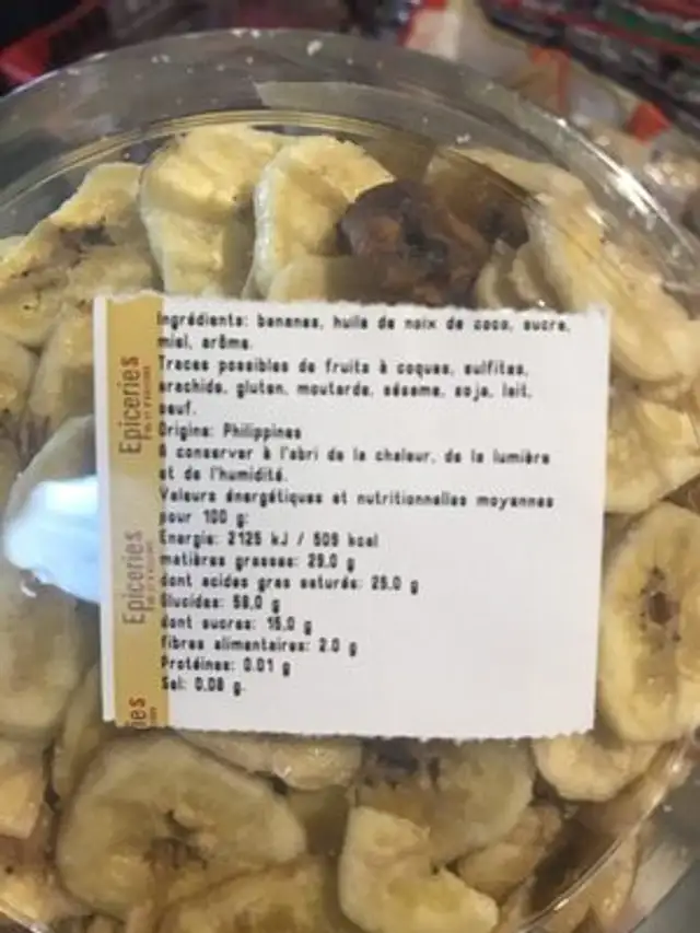 Chips banane ingredients label