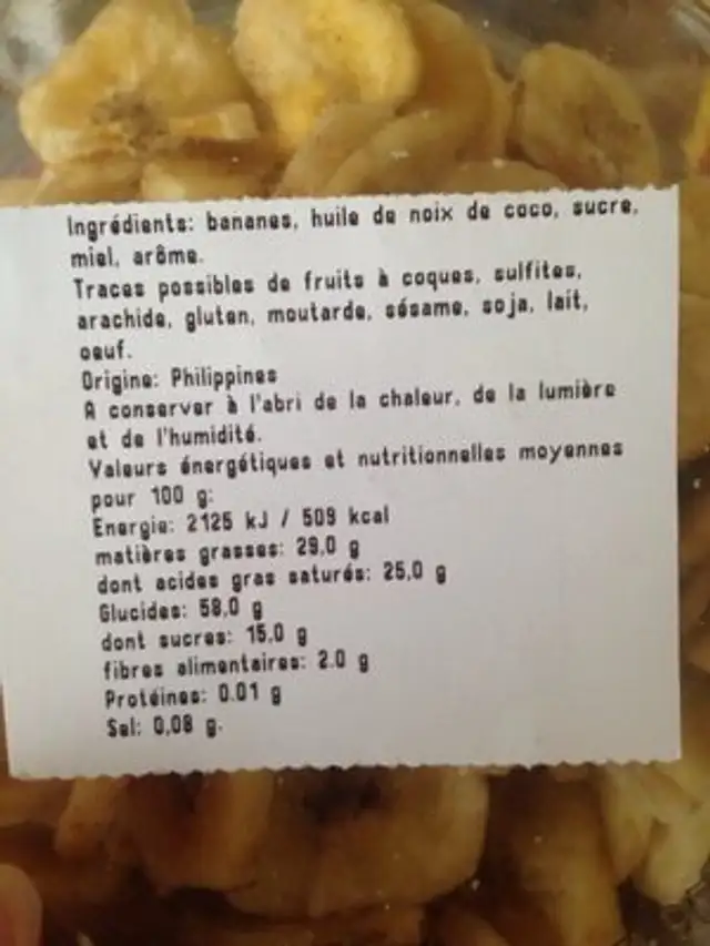 Banane chips nutrition facts table