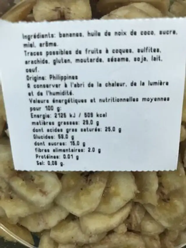 Chips banane ingredients label