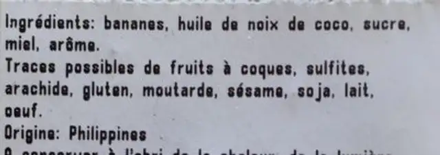 Bananes Chips ingredients label