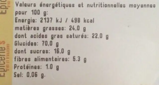 Banane chips nutrition facts table