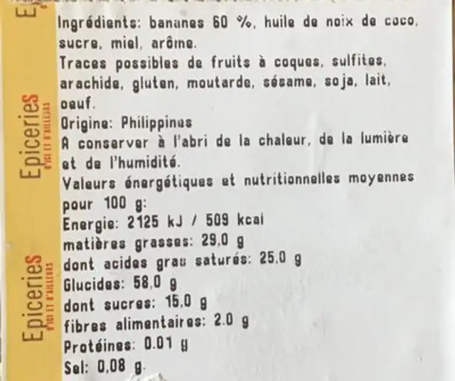 Chips banane ingredients label