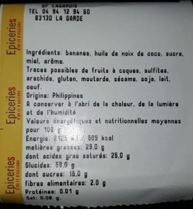Banane chips nutrition facts table