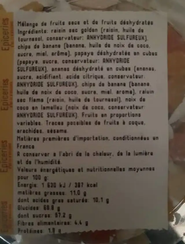 mélange exotique ingredients label