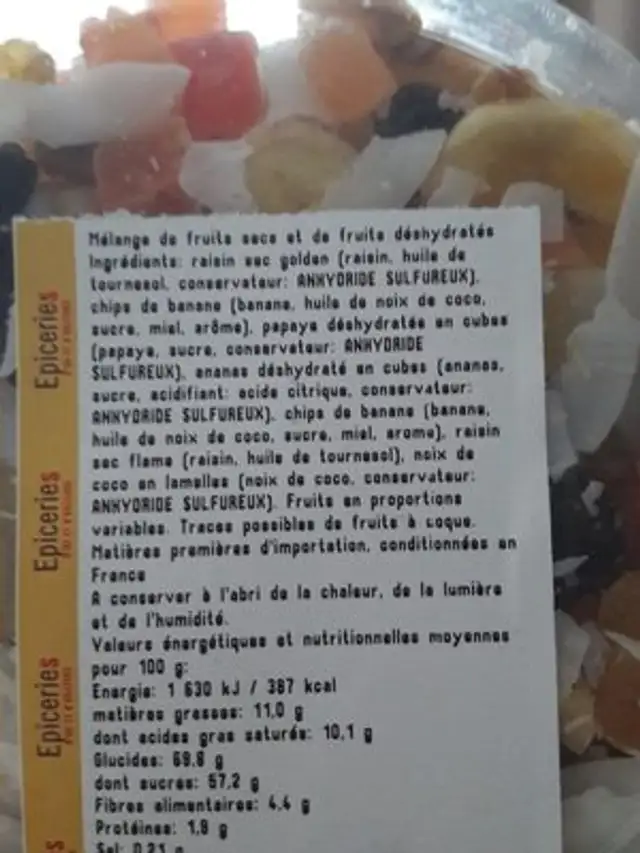 Mélange exotique ingredients label