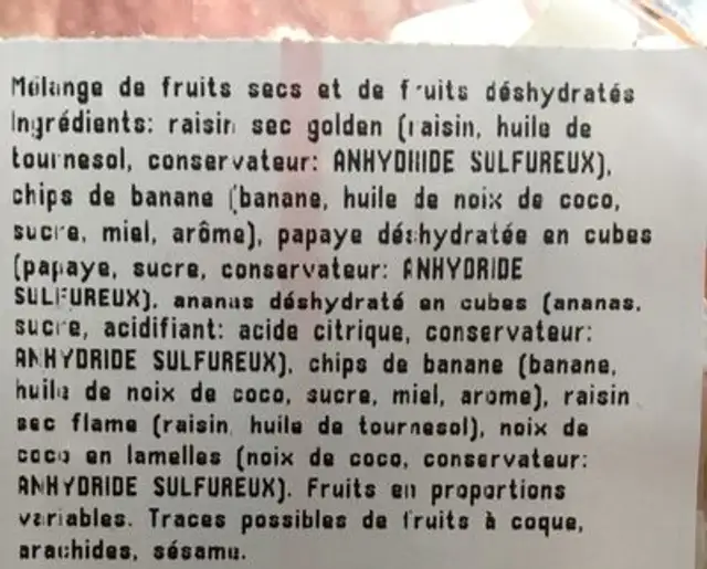 Melange exotique ingredients label