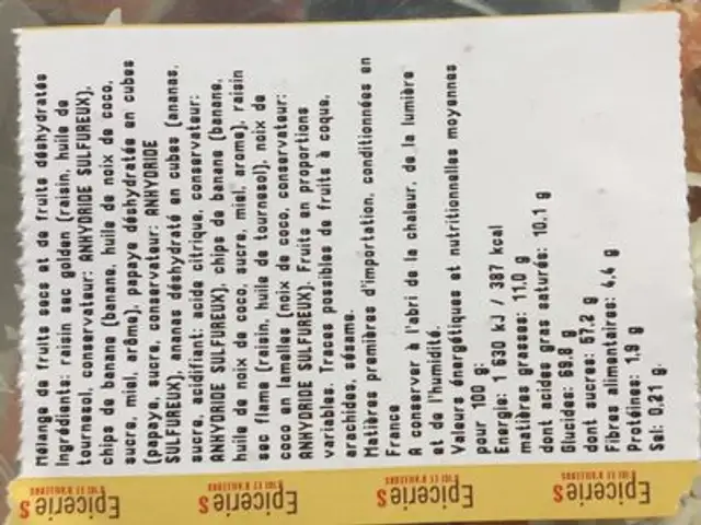 Melange exotique ingredients label
