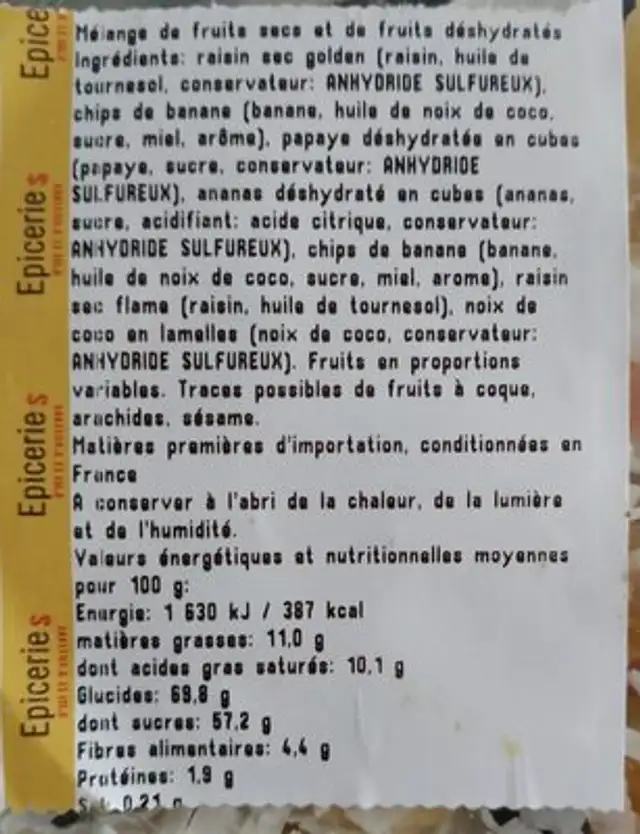 Melange exotique ingredients label