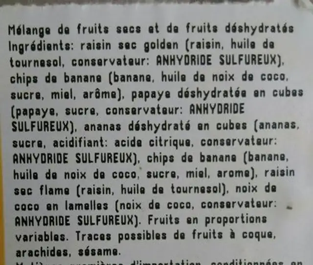 Mélange Exotique ingredients label