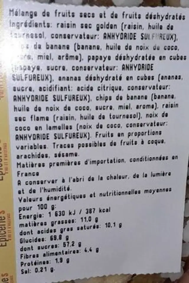melange exotique nutrition facts table