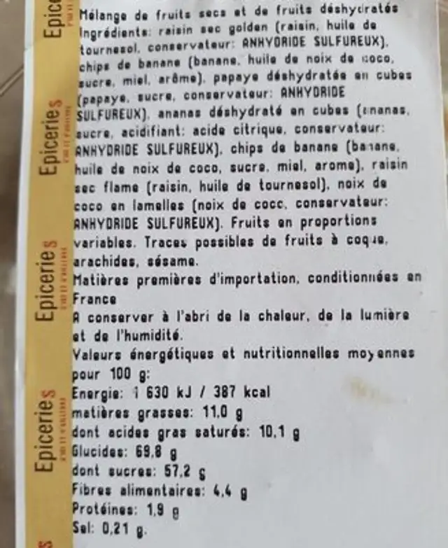 Melange exotique nutrition facts table