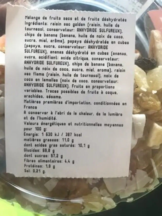 Melange exotique ingredients label