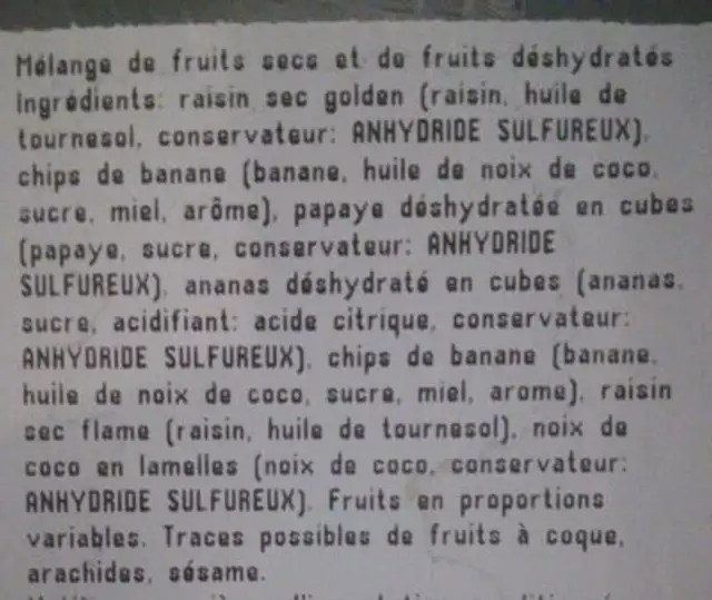 Mélange Exotique ingredients label