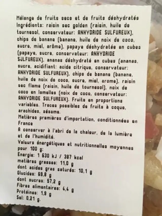 Melange exotique ingredients label
