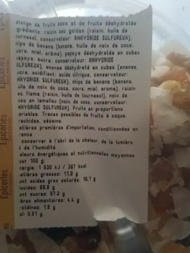 Melange exotique ingredients label
