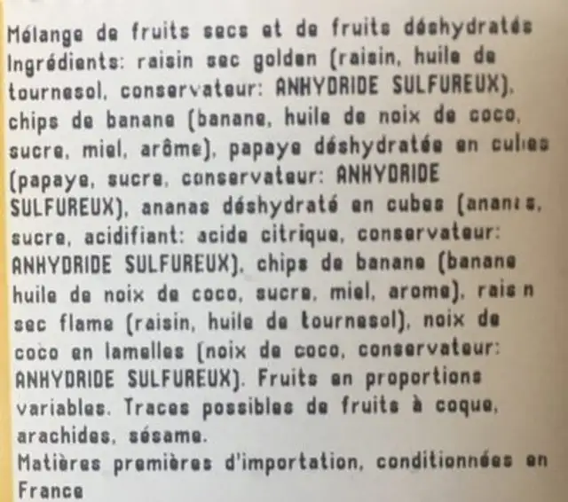 Melange exotique ingredients label