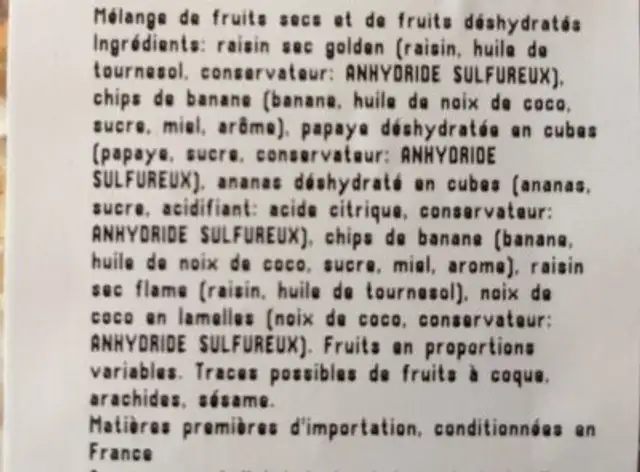 Mélange exotique ingredients label