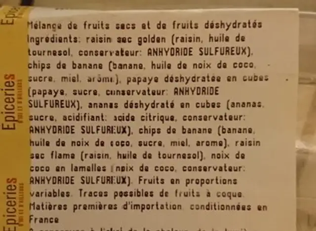 Mélange exotique ingredients label