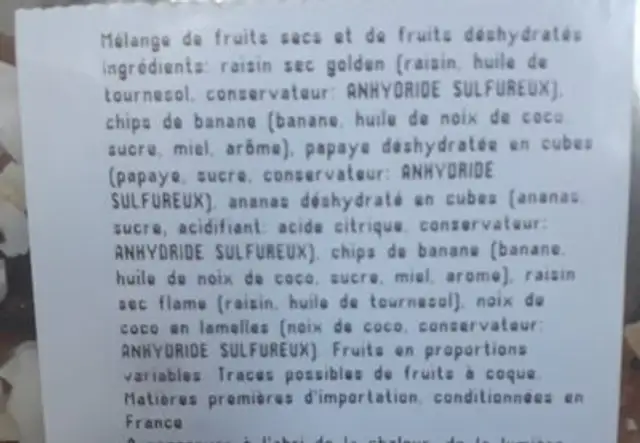 Mélange Exotique ingredients label