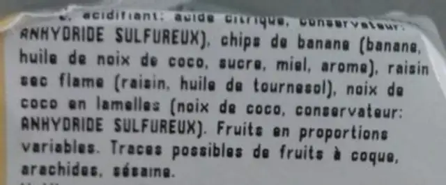 Mélange exotique ingredients label