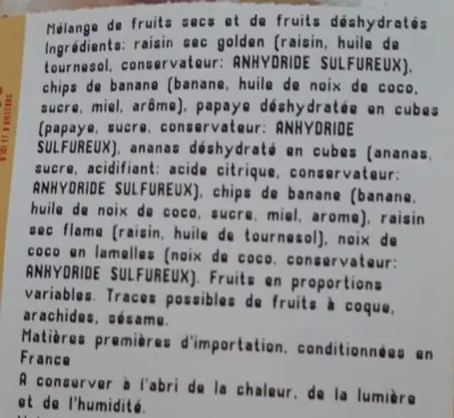 VRAC Mélange Exotique ingredients label