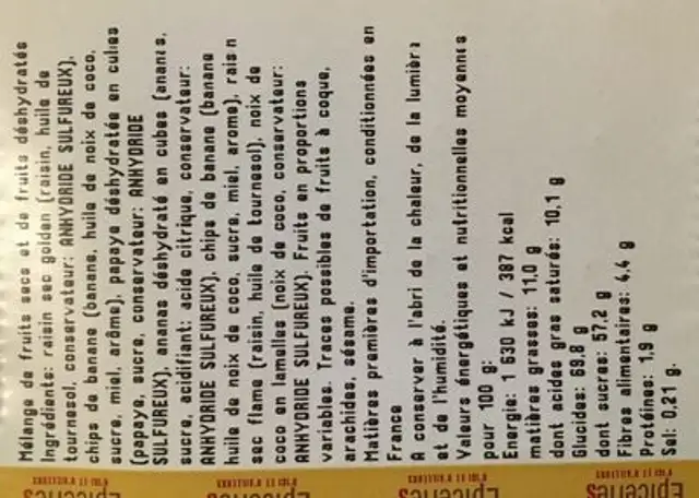 Melange exotique ingredients label