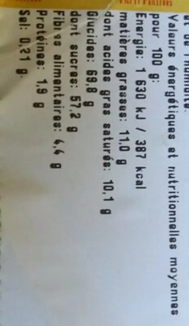 Mélange exotique nutrition facts table