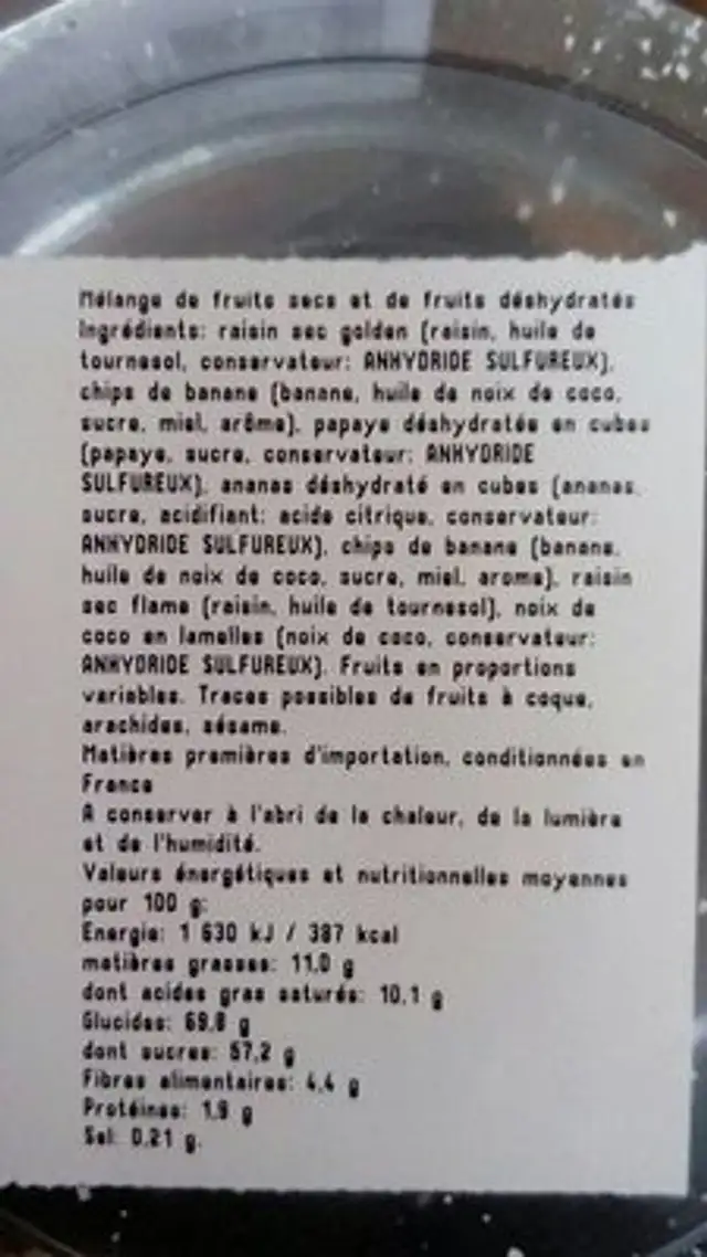 MELANGE EXOTIQUE ingredients label