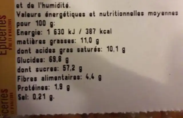 Mélange exotique nutrition facts table