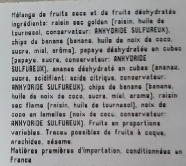 MELANGE EXOTIQUE ingredients label