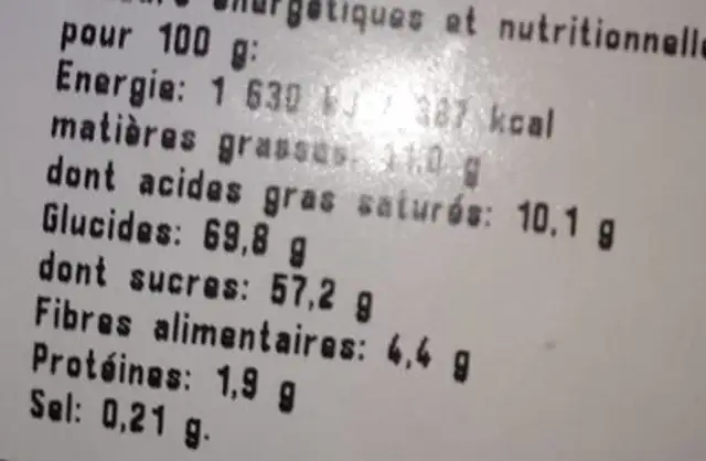 MELANGE EXOTIQUE nutrition facts table