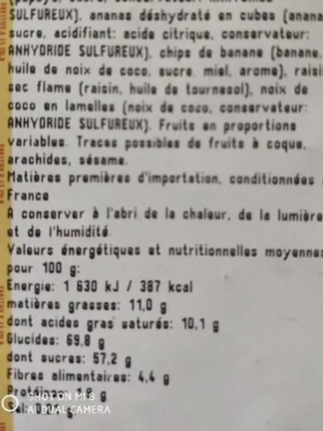 Melange Exotique nutrition facts table