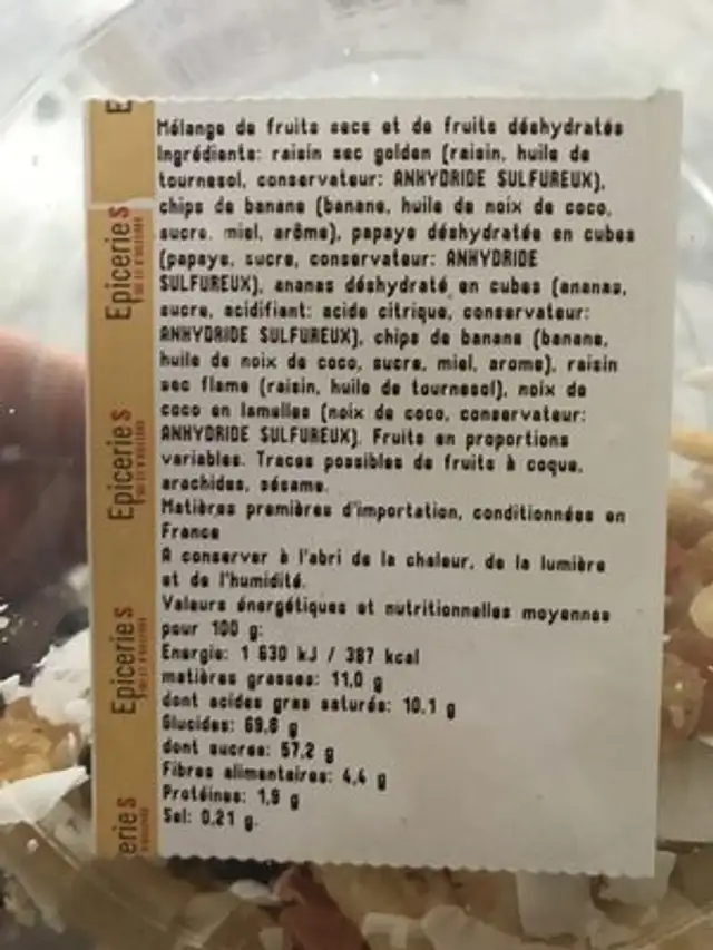 Fruits exotiques ingredients label