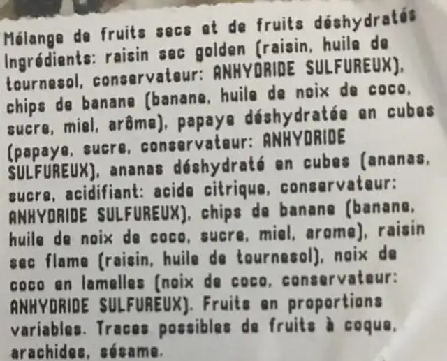 Mélange Exotique ingredients label