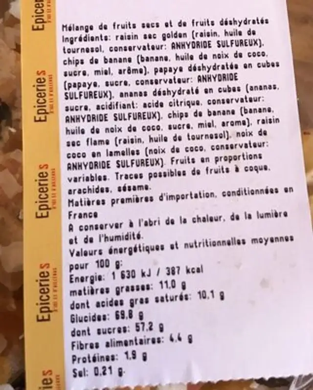 Melange Exotique nutrition facts table