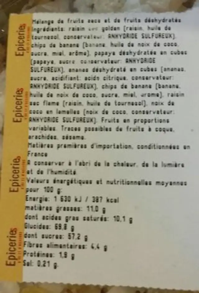Mélange exotique nutrition facts table
