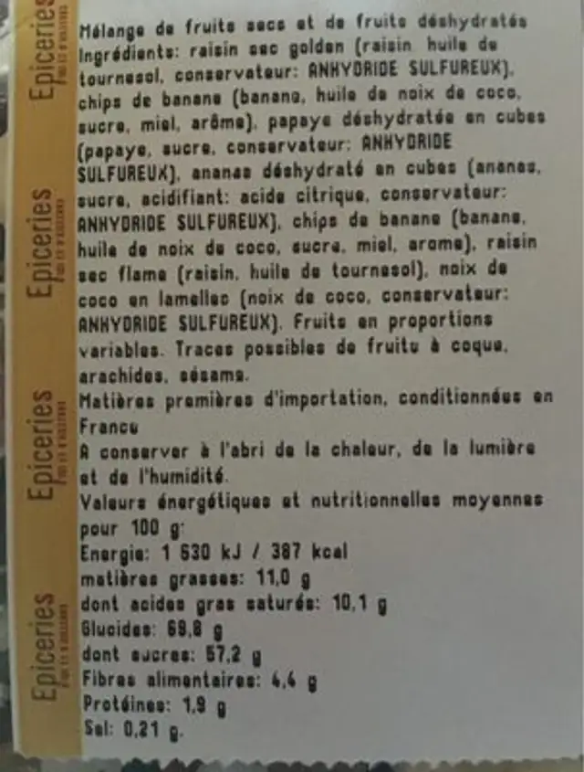 Melange exotique ingredients label