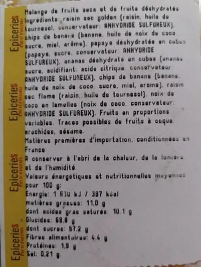 Melange exotique nutrition facts table