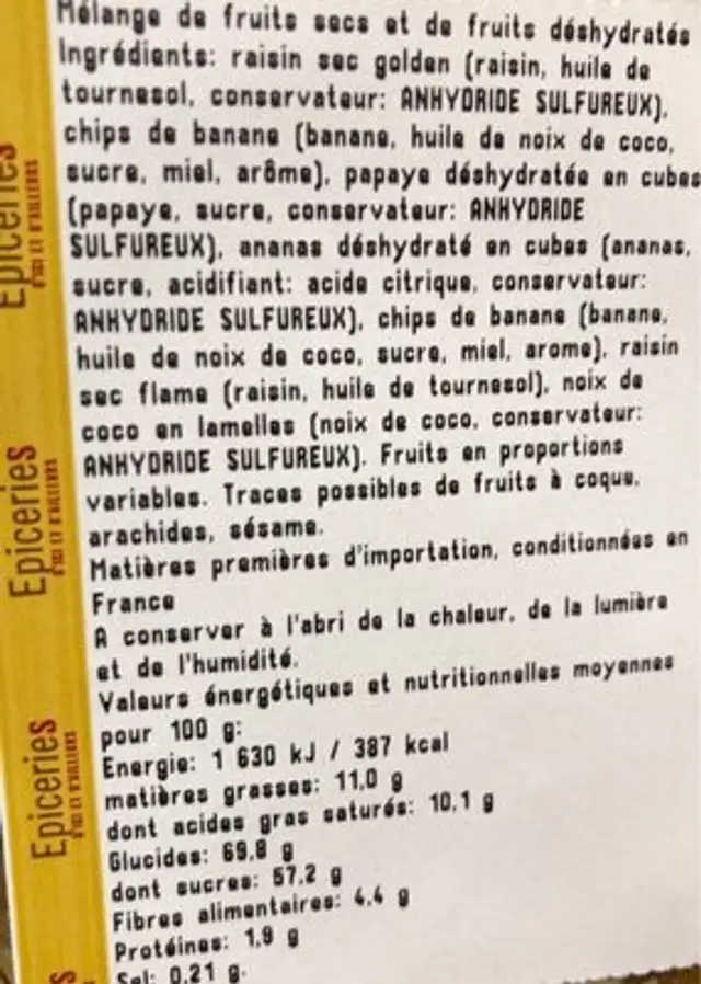 Memange exotique nutrition facts table