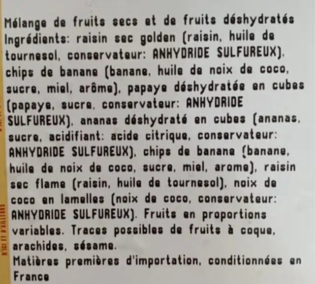 Melange exotique ingredients label