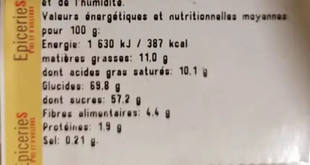 Mélange exotique nutrition facts table