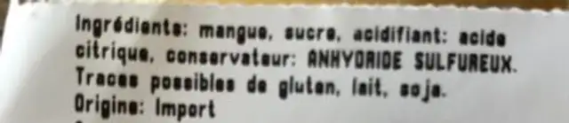 Mangue sechee ingredients label