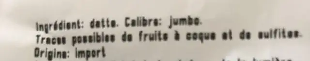Date Medjoul ingredients label