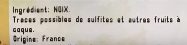 Cerneaux de noix ingredients label
