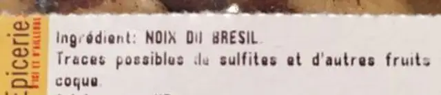 Noix du Bresil ingredients label