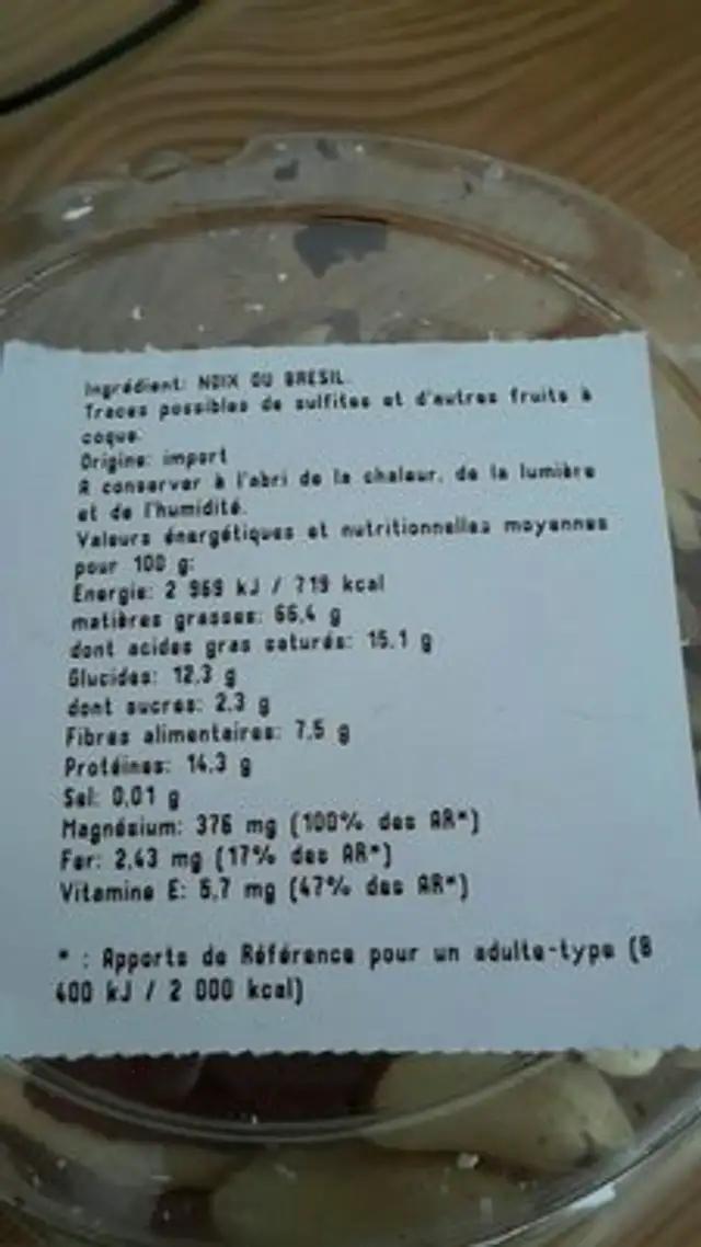 Noix du bresil ingredients label