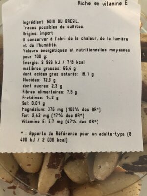 Noix du bresil ingredients label