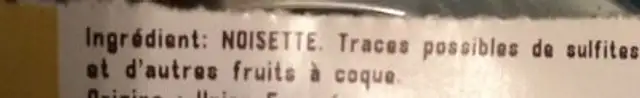 Noisettes decortiquees ingredients label