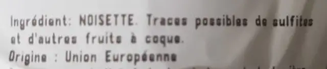 Noisette ingredients label